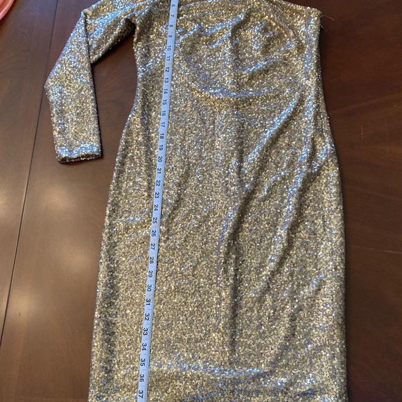 Ralph Lauren Gold Sequin Asymmetrical Cocktail Dress - Picture 4 of 5